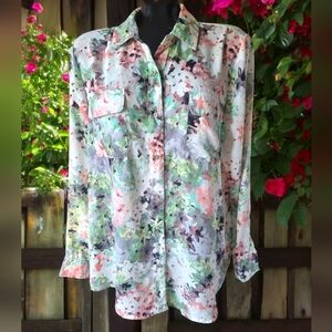 Jaclyn Smith Abstract Floral Long Sleeve Blouse